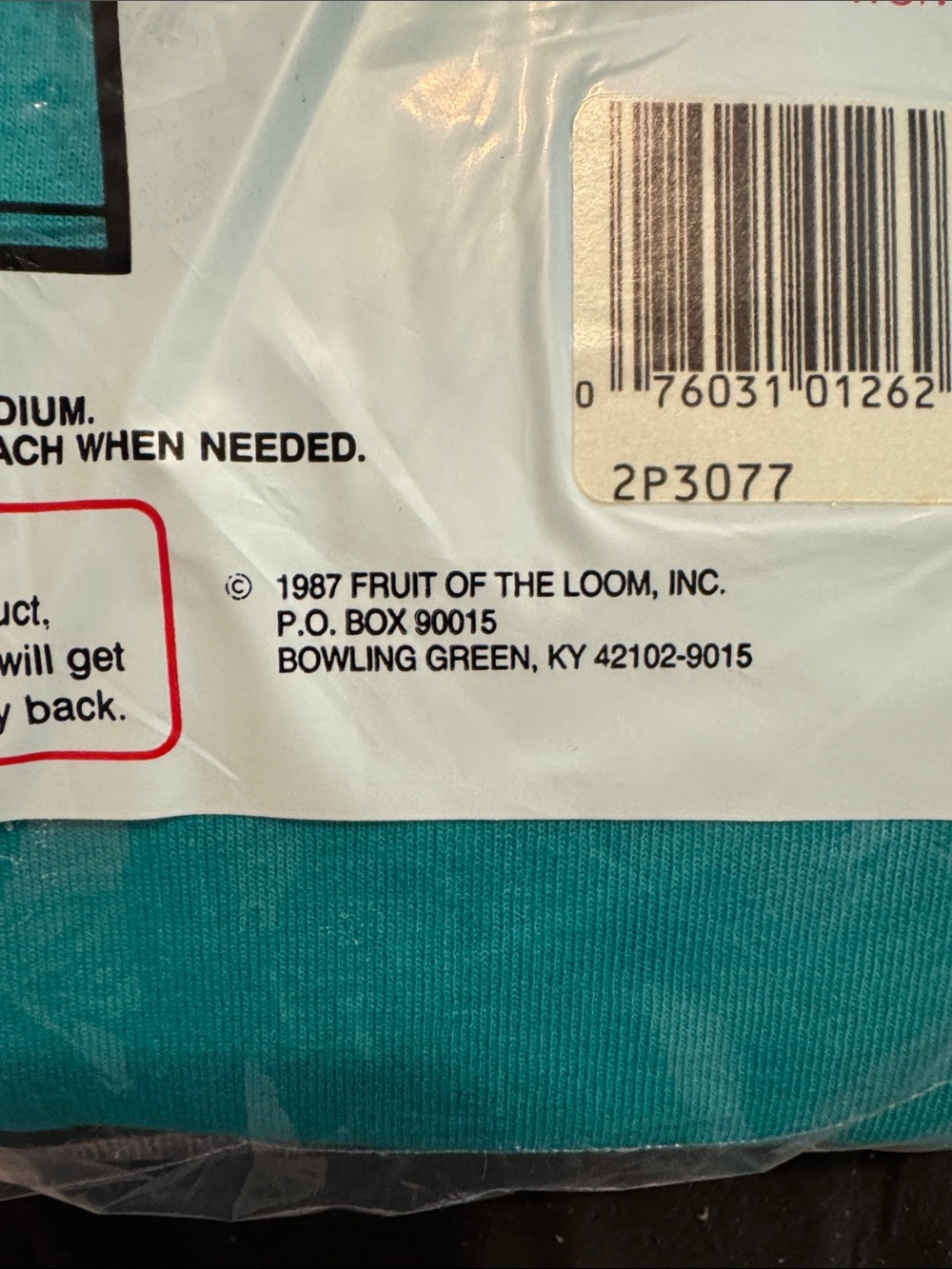 Vintage 1987 Fruit of the Loom 2 Men’s Teal Pocket large T-Shirt Value Pack - Picture 3 of 4
